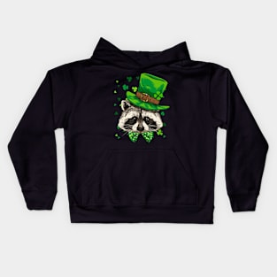 Raccoon Leprechaun St Patricks Day Shamrock Kids Hoodie